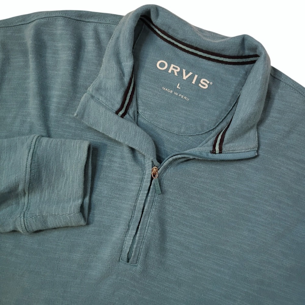 Orvis 1/4 Zip Sweater Mens Large Blue Cotton Pullover‎ Sweatshirt Lightweight